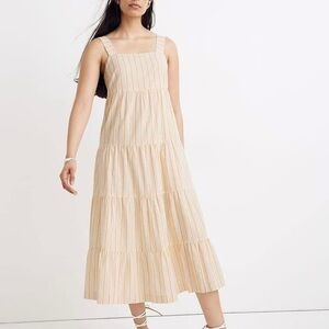 Madewell Striped Button-Back Tiered Midi Dress, size 0.